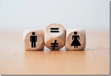 Flipping of unequal to equal sign between man and woman. Human and business right concept. 