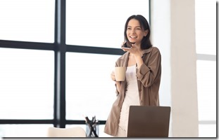 Business woman using mobile voice recognition function