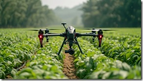 agro dron in a field with rows, the concept of modern agriculture