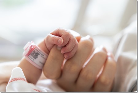 new born baby hand hold mum index finger. concept : Premature or preterm baby in hospital. relationship between mother and baby.